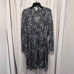 Spence gray leopard faux wrap sweater dress size small
